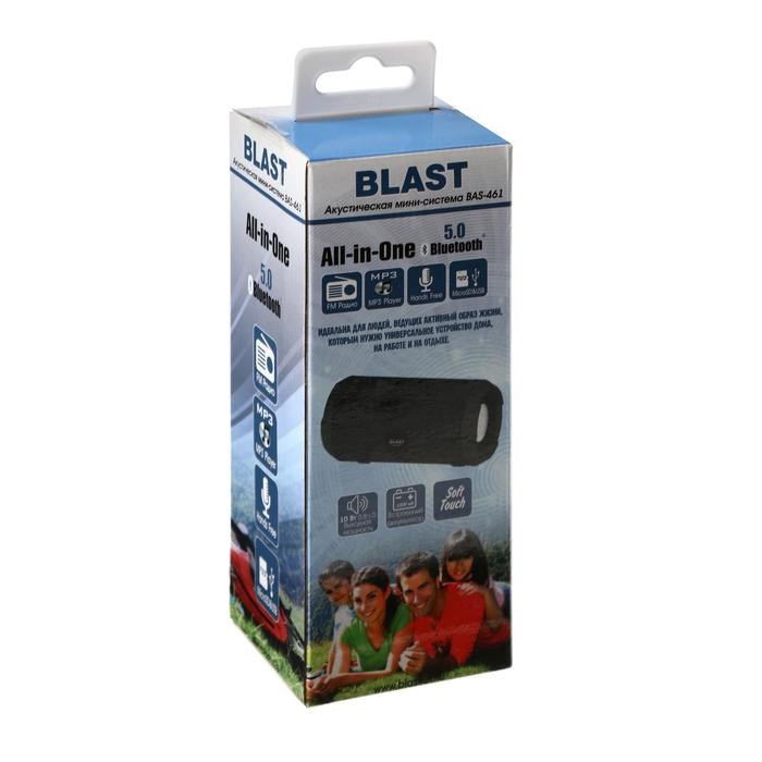 Портативная колонка Blast BAS-461, BT, 10 Вт, microSD, FM, микрофон, 1200 мАч, черная - фото 51388608