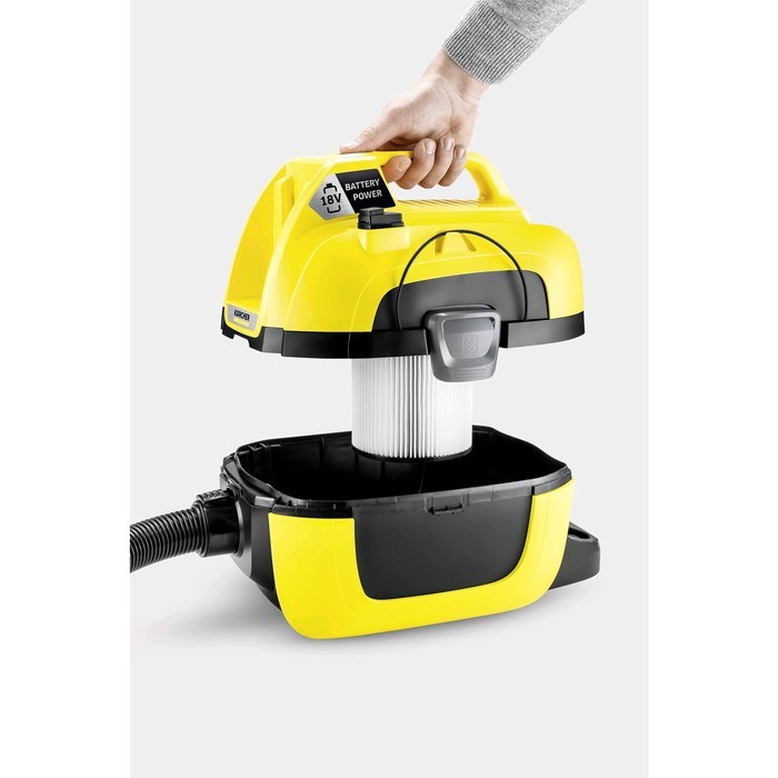 Пылесос Karcher WD1 Compact Battery, беспроводной, 230 Вт, 7 л, шланг 1.2 м, чёрно-жёлтый - фото 51389377