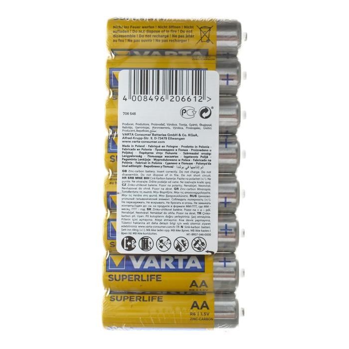 Батарейка солевая Varta SuperLife, AA, R6-8S, 1.5В, спайка, 8 шт. - фото 51389481