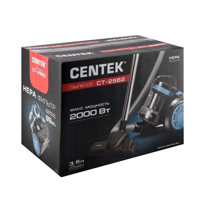 Пылесос Centek CT-2562, 2000/380 Вт, турбо НЕРА фильтр, 3.5 л, синий - фото 51389656