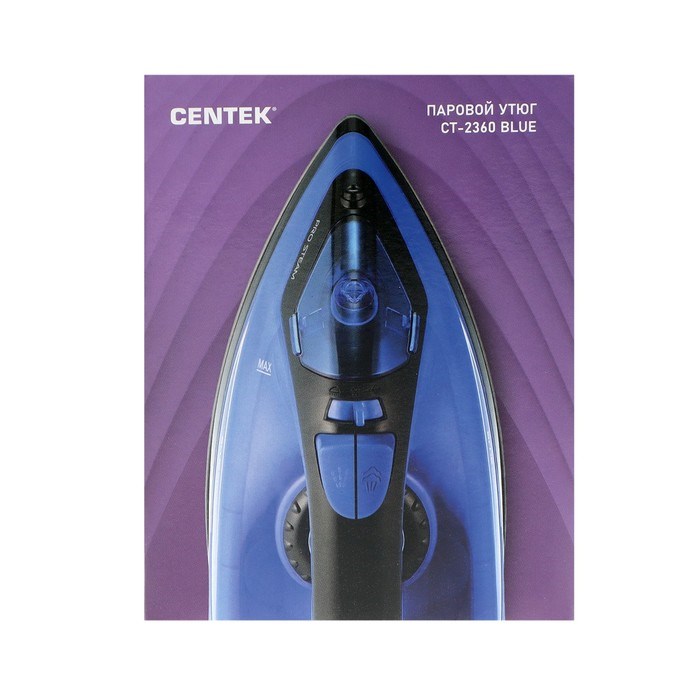 Утюг Centek CT-2360, 1800 Вт, антипригарная подошва, 200 мл, чёрно-синий - фото 51389923