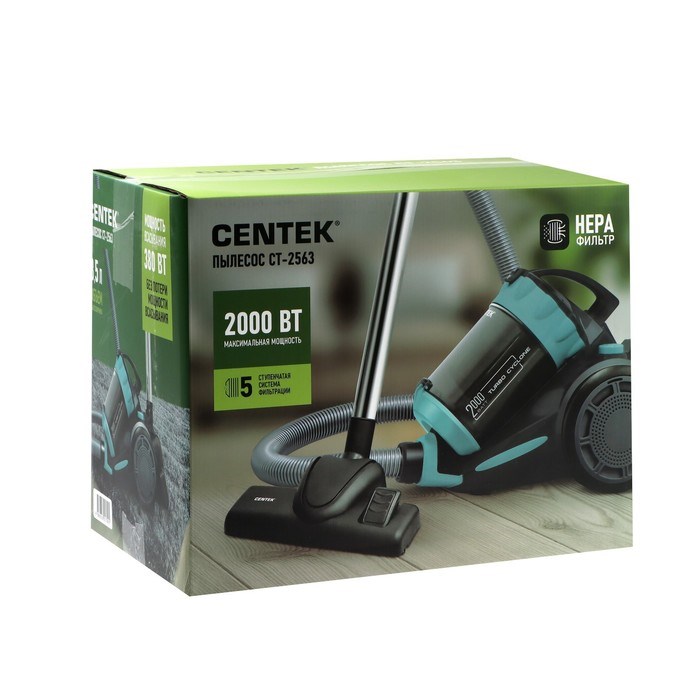 Пылесос Centek CT-2563, 2000/380 Вт, 3.5 л, чёрно-зелёный - фото 51389935