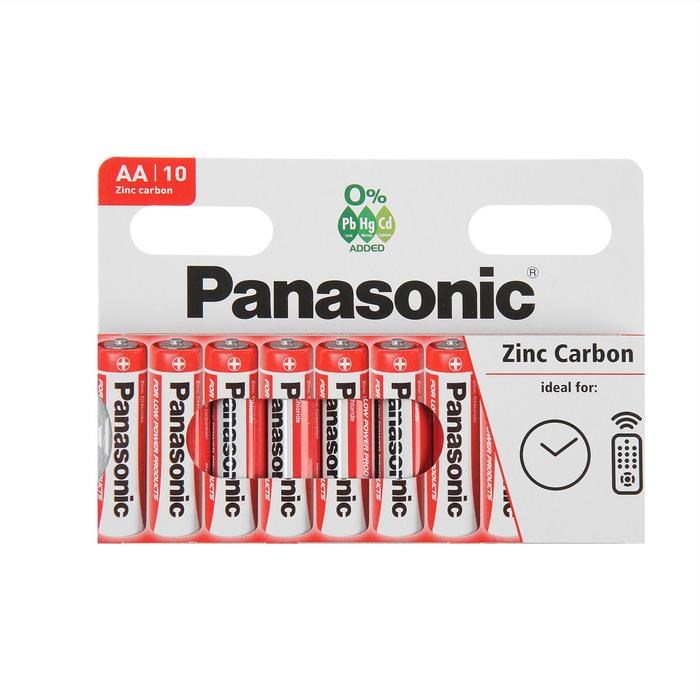 Батарейка солевая Panasonic Zinc Carbon, AA, R6-10BL, 1.5В, блистер, 10 шт. - фото 51390091