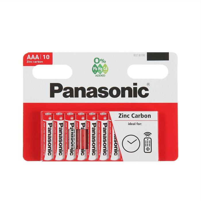 Батарейка солевая Panasonic Zinc Carbon, AAA, R03-10BL, 1.5В, блистер, 10 шт. - фото 51390093