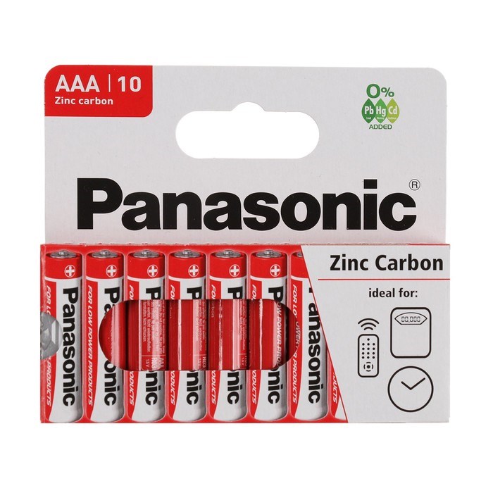 Батарейка солевая Panasonic Zinc Carbon, AAA, R03-10BL, 1.5В, блистер, 10 шт. - фото 51390095