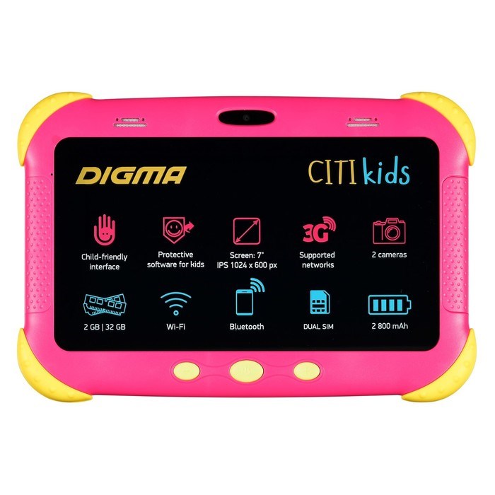 Планшет Digma CITI Kids, 7",  IPS 1024x600, 1.3 ГГц, 2+32 Гб, 2 Мп, Android 9, розовый - фото 51391834