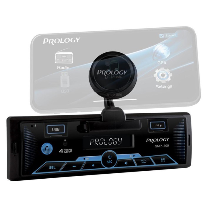 Автомагнитола PROLOGY SMP-300, 1DIN, USB/ FM/ BT, приложение OS Android/ iOS, RCA 4х55 Вт - фото 51391859