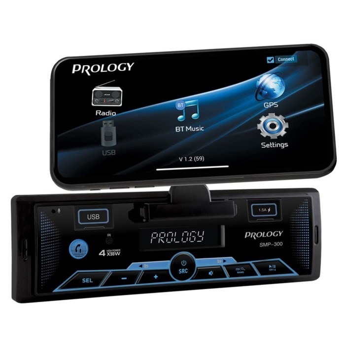 Автомагнитола PROLOGY SMP-300, 1DIN, USB/ FM/ BT, приложение OS Android/ iOS, RCA 4х55 Вт - фото 51391860