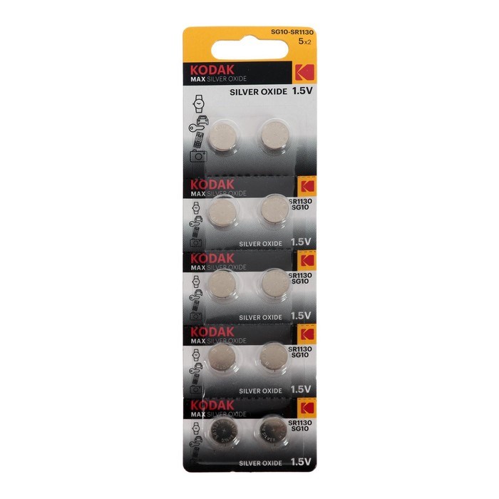 Батарейка алкалиновая Kodak MAX Silver Oxid Button Cell, SG10 (389, SR1130, SR54), 10 шт - фото 51392220