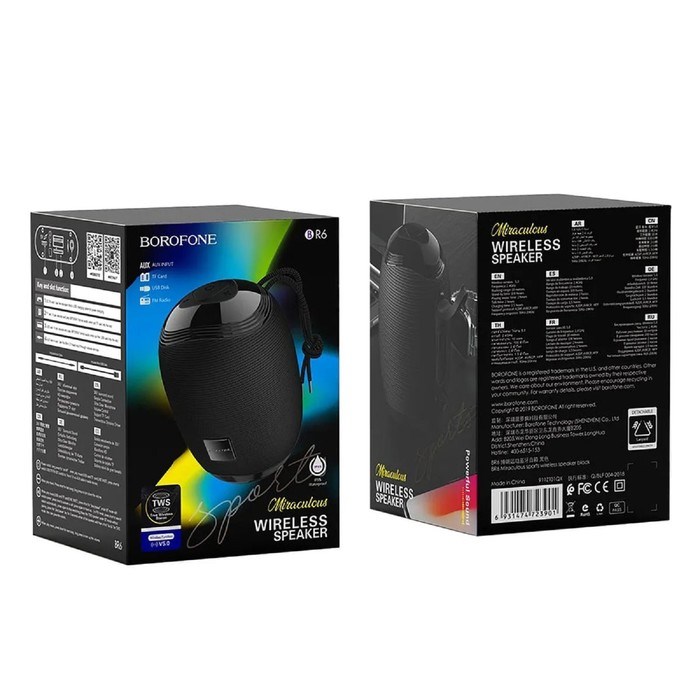 Портативная колонка Borofone R6, 10 Вт, BT5.0, AUX, FM, microSD, USB, 1200 мАч, чёрная - фото 51392692