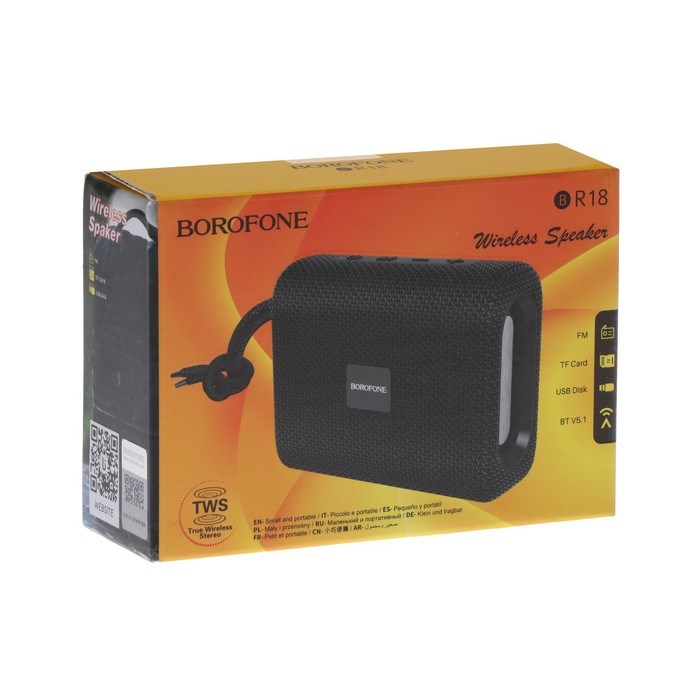 Портативная колонка Borofone BR18 Encourage, 5 Вт, BT5.1, FM, microSD, USB, 500 мАч, чёрная - фото 51392706