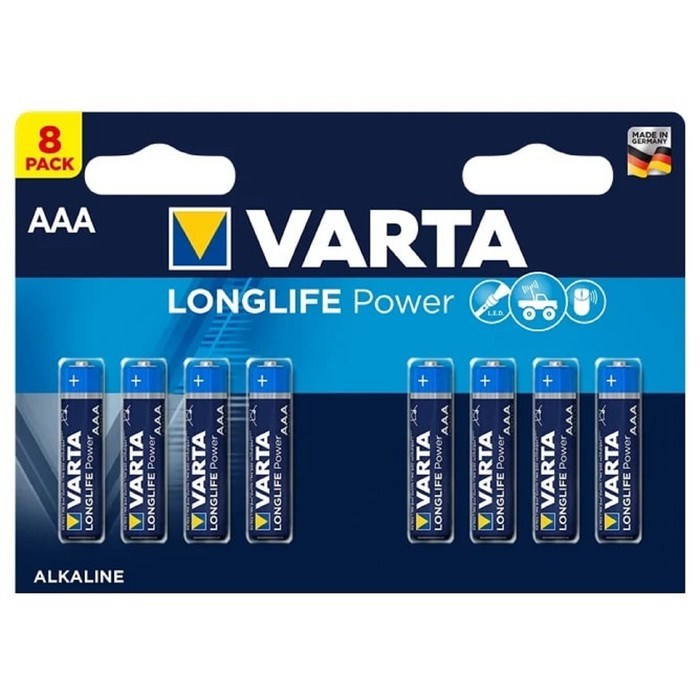 Батарейка алкалиновая Varta LongLife Power, AAA, LR03-8BL, 1.5В, блистер, 8 шт. - фото 51393307