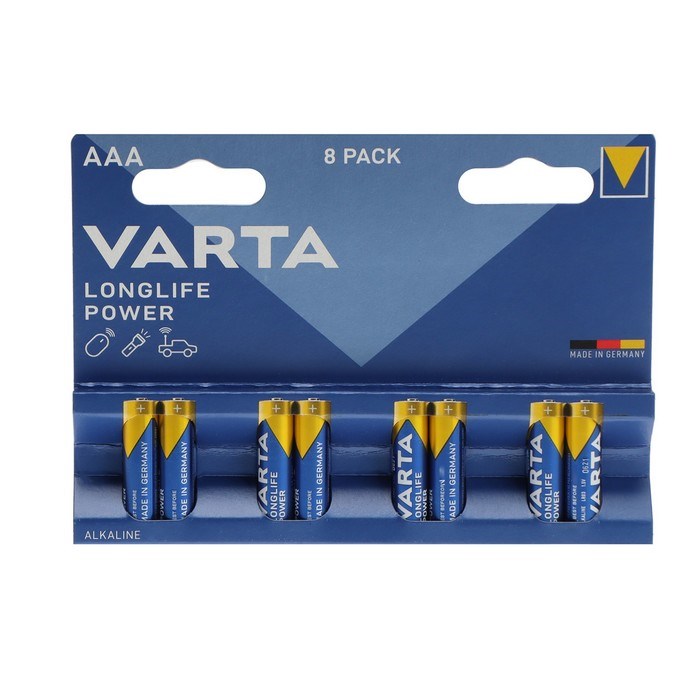 Батарейка алкалиновая Varta LongLife Power, AAA, LR03-8BL, 1.5В, блистер, 8 шт. - фото 51393309