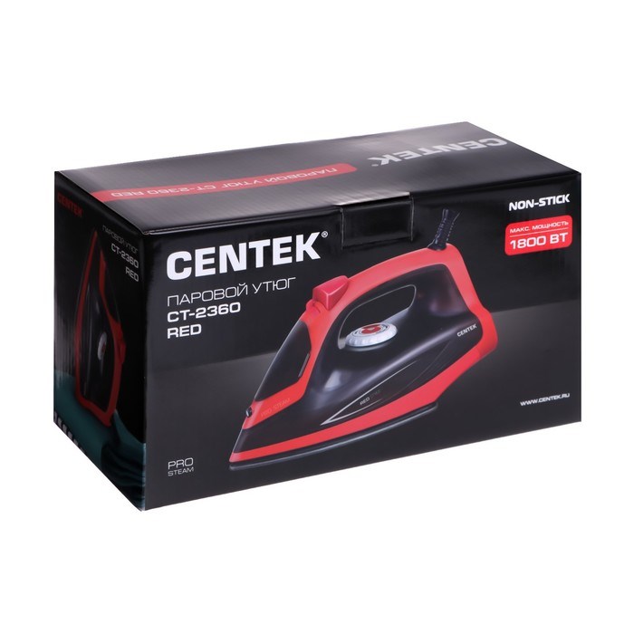 Утюг Centek CT-2360, 1800 Вт, антипригарная подошва, 200 мл, красно-чёрный - фото 51393662