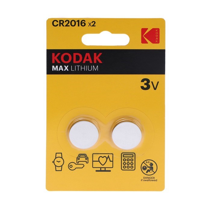 Батарейка литиевая Kodak, CR2016-2BL, 3В, блистер, 2 шт. - фото 51393700