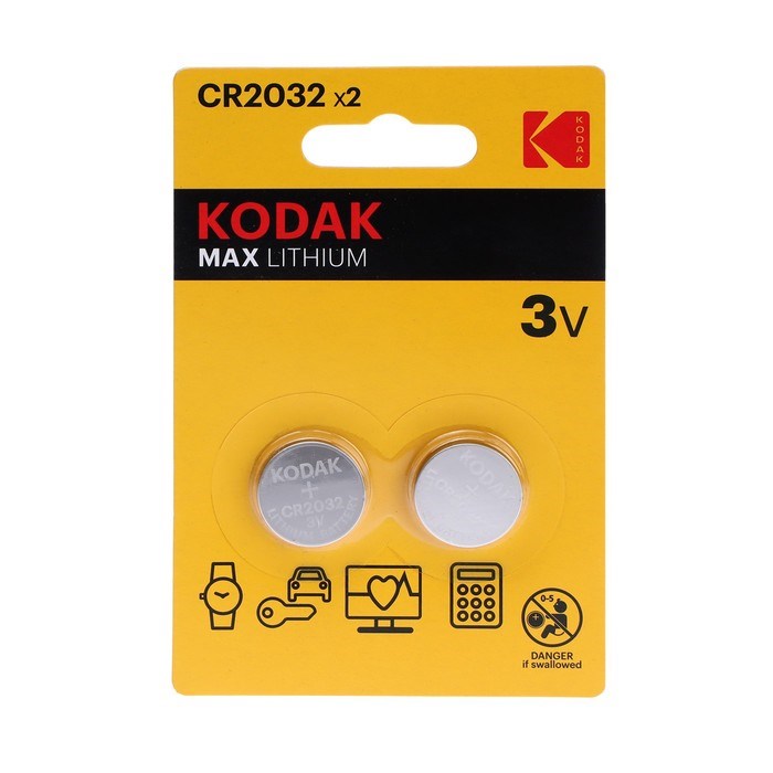 Батарейка литиевая Kodak, CR2032-2BL, 3В, блистер, 2 шт. - фото 51393704