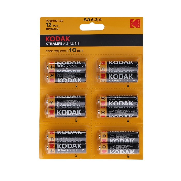 Батарейка алкалиновая Kodak Xtralife, AA, LR6-12BL, 1.5В, блистер, 12 шт. - фото 51393718