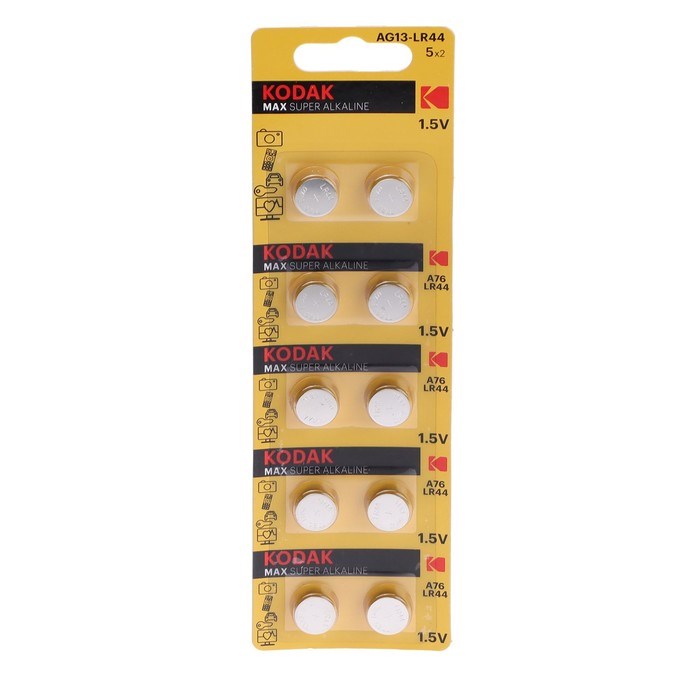 Батарейка алкалиновая Kodak, AG13 (G13, 357, LR1154, LR44)-10BL, 1.5В, блистер, 10 шт. - фото 51393726