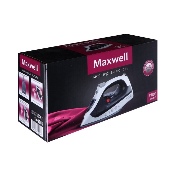 Утюг Maxwell MW-3023, 2400 Вт, керамическая подошва, 280 мл, шнур 1.8 м - фото 51393735