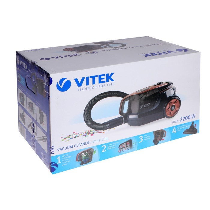 Пылесос Vitek VT-8117, контейнерный, 2200/450 Вт, 2.5 л, шнур 5 м - фото 51393756