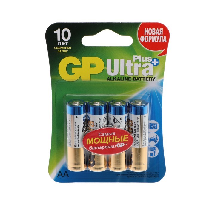 Батарейка алкалиновая GP Ultra Plus, AA, LR6-4BL, 1.5В, блистер, 4 шт. - фото 51394005