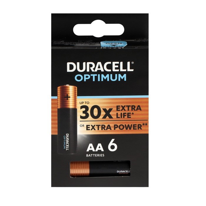 Батарейка алкалиновая Duracell OPTIMUM, AA, LR6-6BL, 1.5В, блистер, 6 шт. - фото 51394689