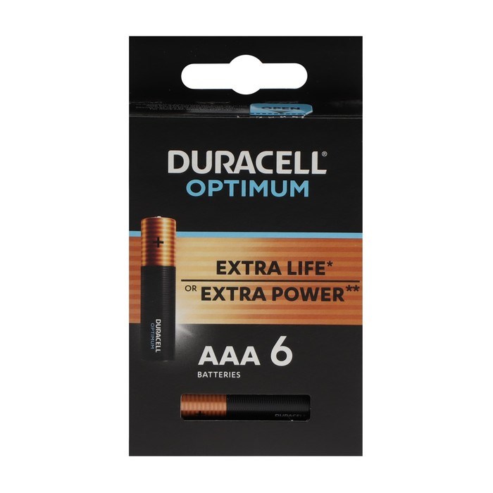 Батарейка алкалиновая Duracell OPTIMUM, AAA, LR03-6BL, 1.5В, блистер, 6 шт. - фото 51394691