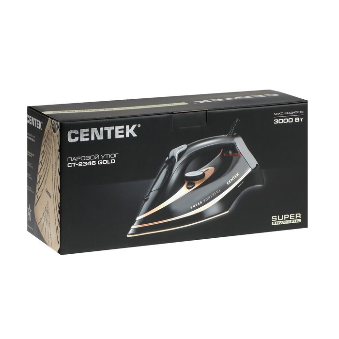 Утюг Centek CT-2346, 3000 Вт, керамика, 380 мл, капля-стоп, пар. удар, серо-золотистый - фото 51394729