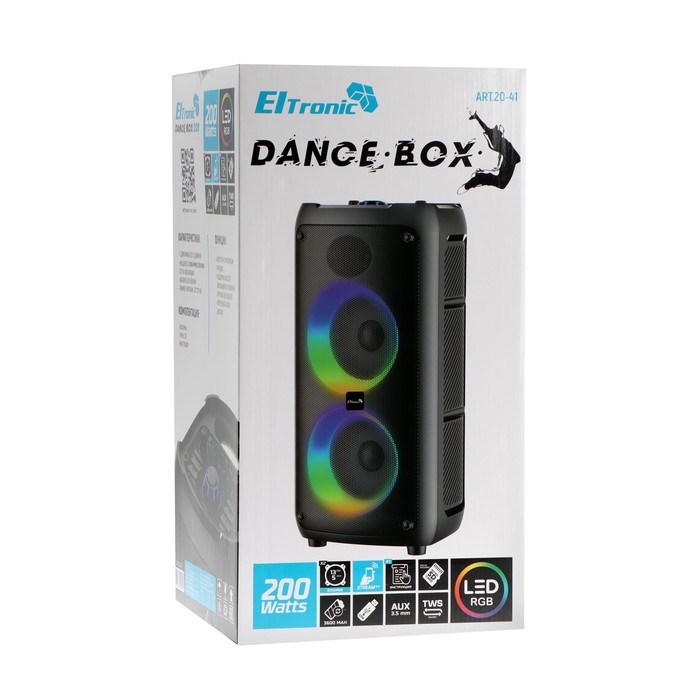 Портативная колонка Eltronic Dance Box 200, 200/20Вт,3600мАч,FM,BT,microSD,AUX,TWS,подсветка - фото 51394856