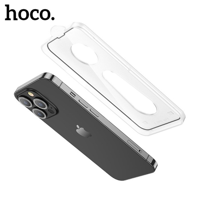 Защитное стекло Hoco для iPhone 14/13/13 Pro, с рамкой для установки, полный клей, 0.33 мм - фото 51395131