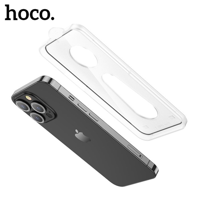 Защитное стекло Hoco для iPhone 14 Pro, с рамкой для установки, полный клей, 0.33 мм, 9H - фото 51395137