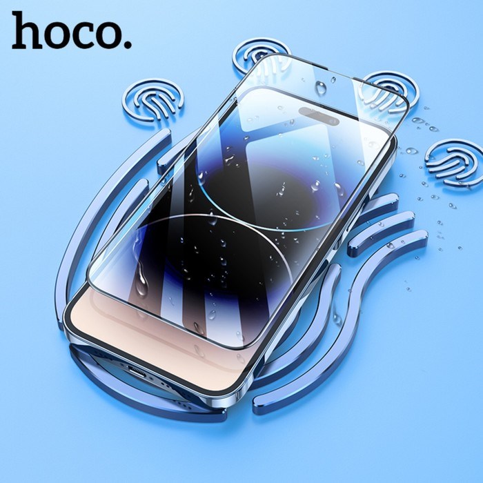 Защитное стекло Hoco для iPhone 14 Pro, с рамкой для установки, полный клей, 0.33 мм, 9H - фото 51395140