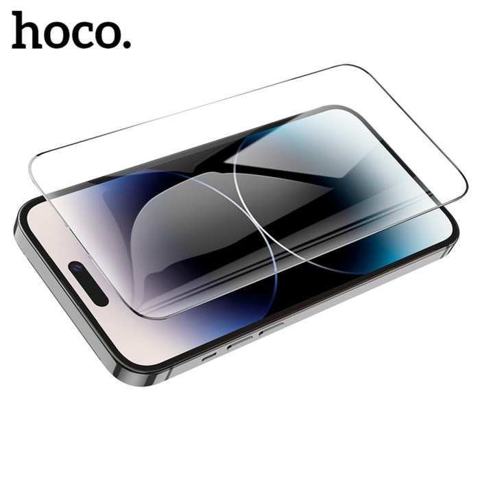 Защитное стекло Hoco для iPhone 14 Pro, с рамкой для установки, полный клей, 0.33 мм, 9H - фото 51395144