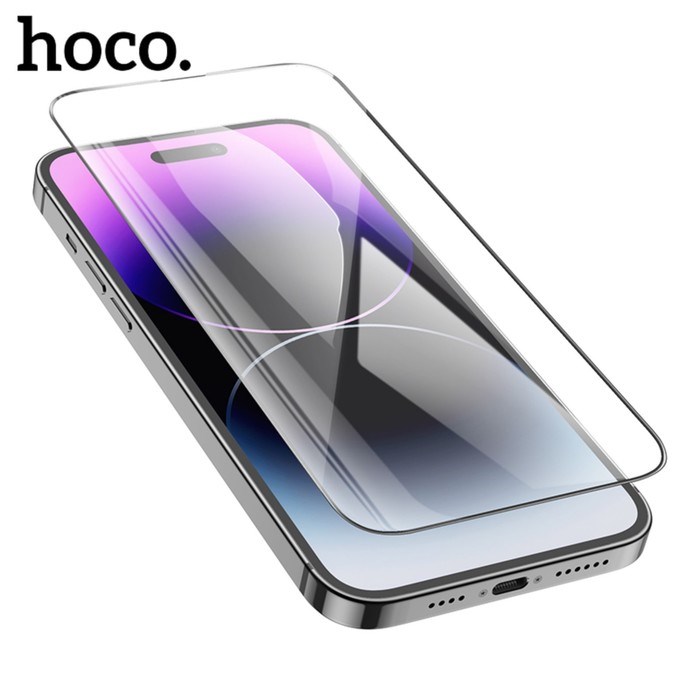 Защитное стекло Hoco для iPhone 14 Pro, с рамкой для установки, полный клей, 0.33 мм, 9H - фото 51395145