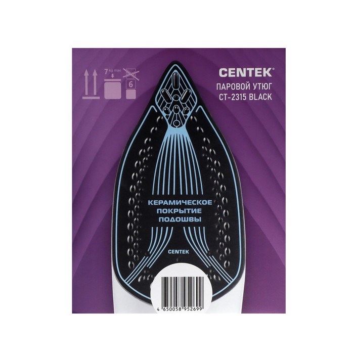 Утюг Centek CT-2315, 2600 Вт, керамическая подошва, 320 мл, чёрный - фото 51395377