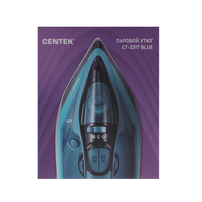 Утюг Centek CT-2317, 2800 Вт, керамическая подошва, 300 мл, синий - фото 51395400