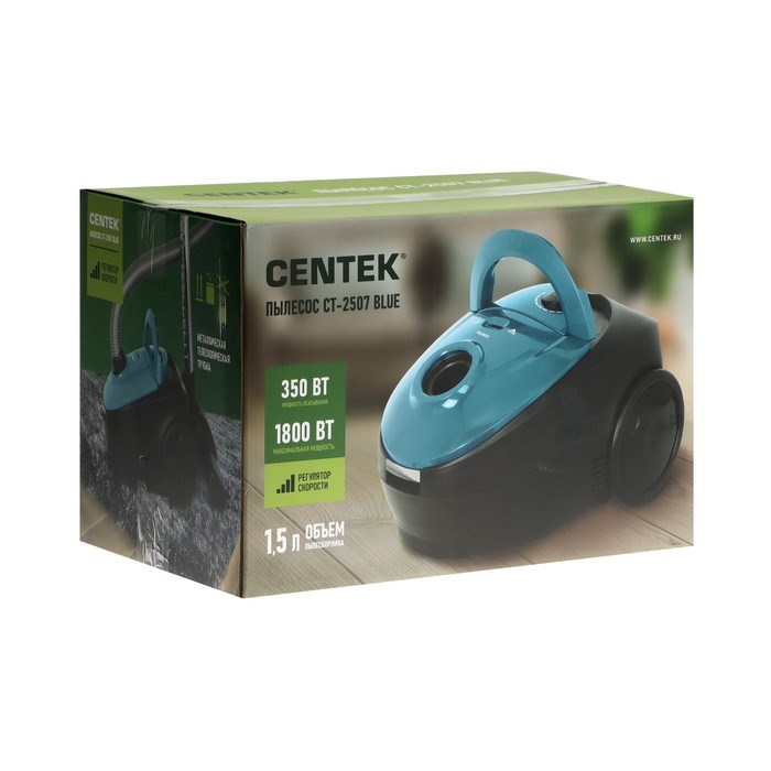 Пылесос Centek CT-2507, 1800/350 Вт, сухая уборка, 1.5 л, сине-чёрный - фото 51395424