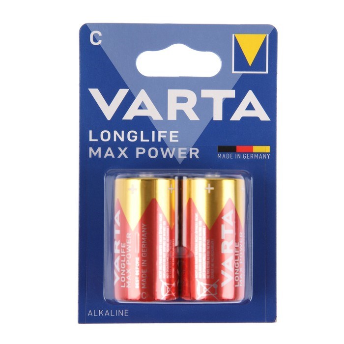 Батарейка алкалиновая Varta LONGLIFE MAX POWER, С, LR14-2BL, 1.5В, блистер, 2 шт. - фото 51395582