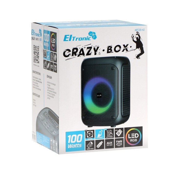 Портативная колонка Eltronic Crazy Box 100, 10 Вт, FM, BT, microSD, AUX, подсветка - фото 51395690