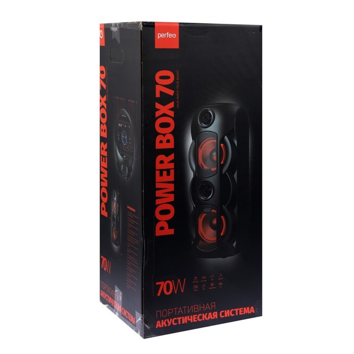 Портативная колонка Perfeo Power Box 70EQ, FM, MP3, microSD, USB, AUX, 70Вт, 4400мАч, черная - фото 51395974