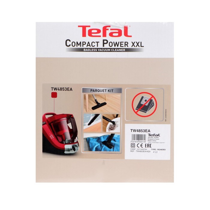 Пылесос Tefal TW4853EA, 550 Вт, 2.5 л, чёрный/красный - фото 51396020