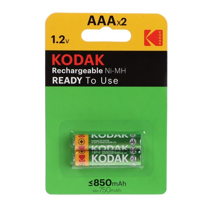 Аккумулятор Kodak, Ni-Mh, AAA, HR03-2BL, 1.2В, 850 мАч, блистер, 2 шт. - фото 51397402