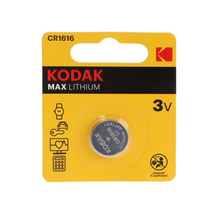 Батарейка литиевая Kodak Max, CR1616-1BL, 3В, блистер, 1 шт. - фото 51397422