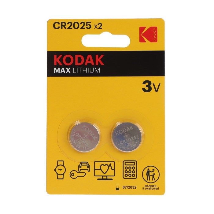 Батарейка литиевая Kodak, CR2025-2BL, 3В, блистер, 2 шт. - фото 51397426