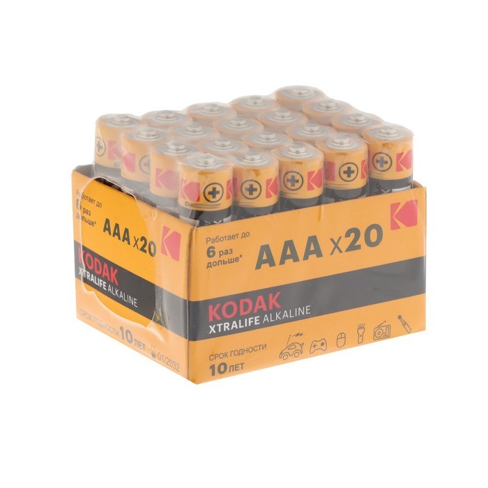 Батарейка алкалиновая Kodak Xtralife, AAA, LR03-20BOX, 1.5В, бокс, 20 шт. - фото 51397436