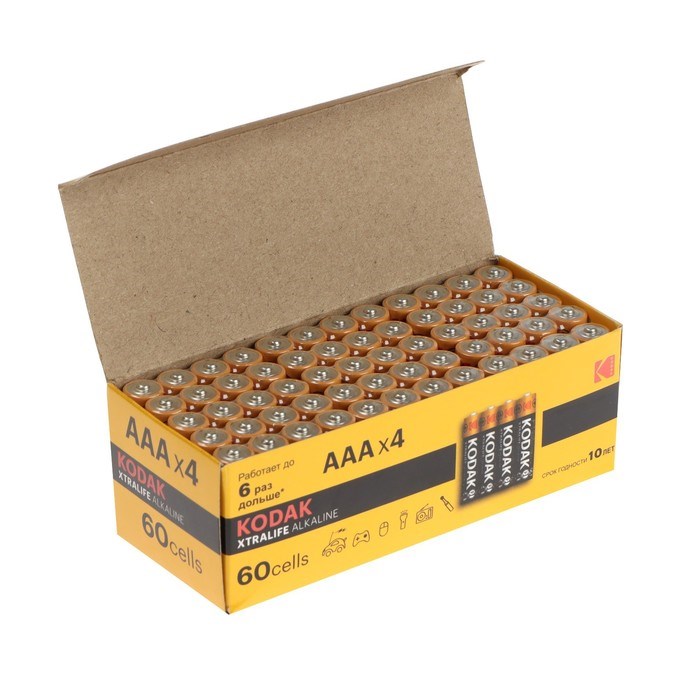 Батарейка алкалиновая Kodak Xtralife, AAA, LR03-60BOX, 1.5В, бокс, 60 шт. - фото 51397438