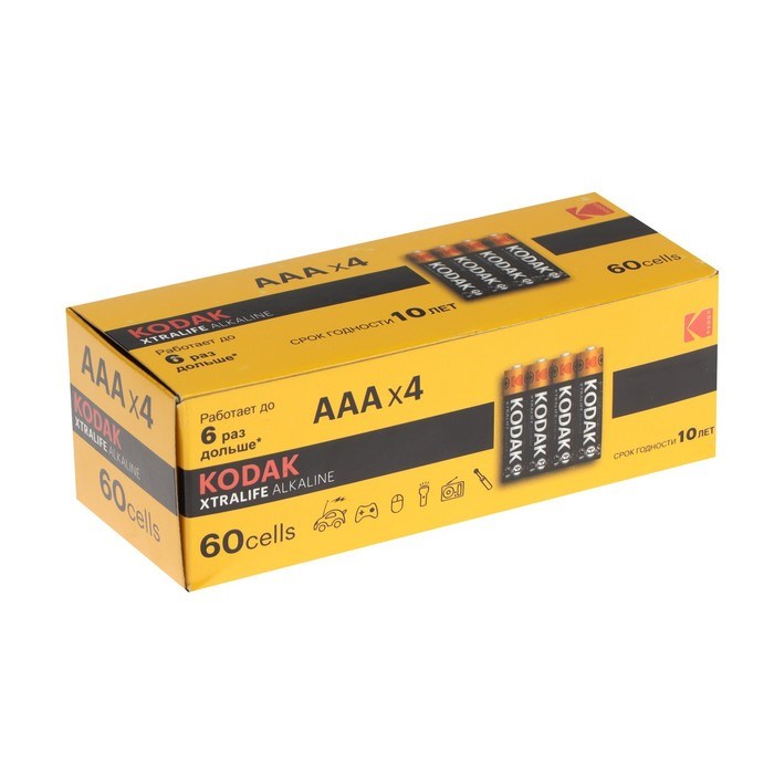 Батарейка алкалиновая Kodak Xtralife, AAA, LR03-60BOX, 1.5В, бокс, 60 шт. - фото 51397440