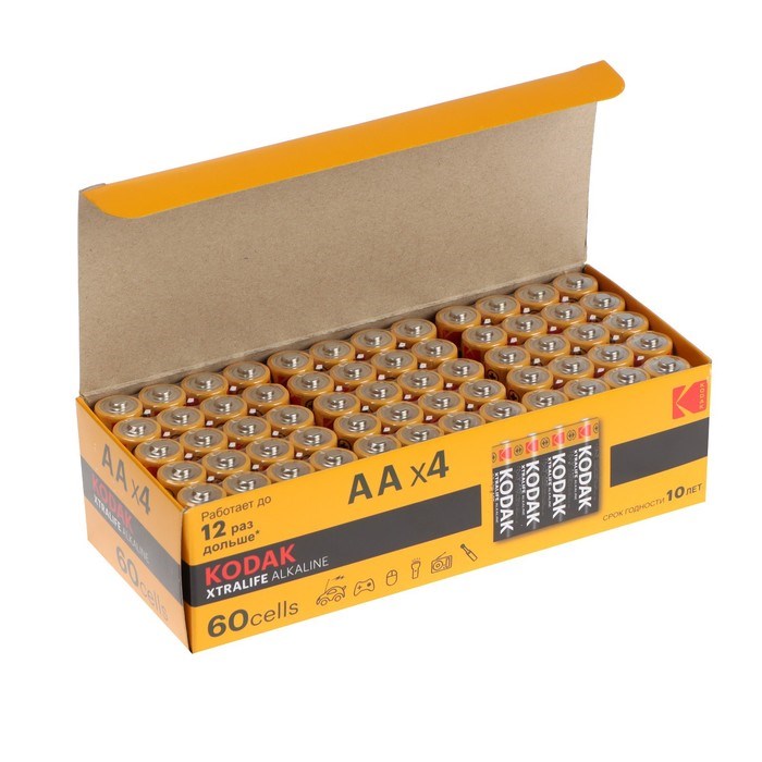 Батарейка алкалиновая Kodak Xtralife, AA, LR6-60BOX, 1.5В, бокс, 60 шт. - фото 51397446