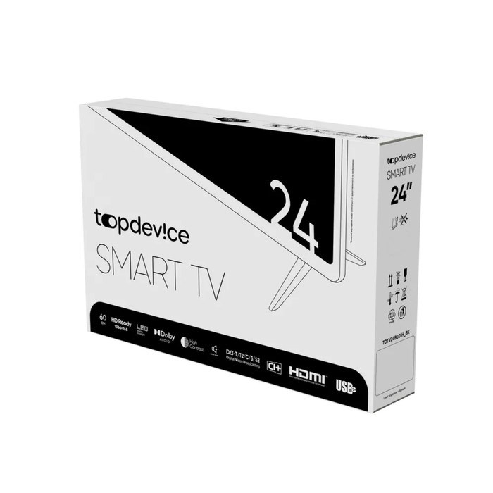 Телевизор Topdevice TDTV24BS01HBK, 24", 1366x768,DVB-T2/C/S2,HDMI 3, USB 2, Smart TV, чёрный - фото 51397478