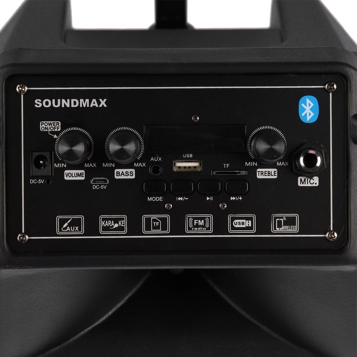 Портативная колонка Soundmax SM-PS4302, 60Вт, 2400мАч, FM, BT, microSD, USB, AUX, подсветка - фото 51397657